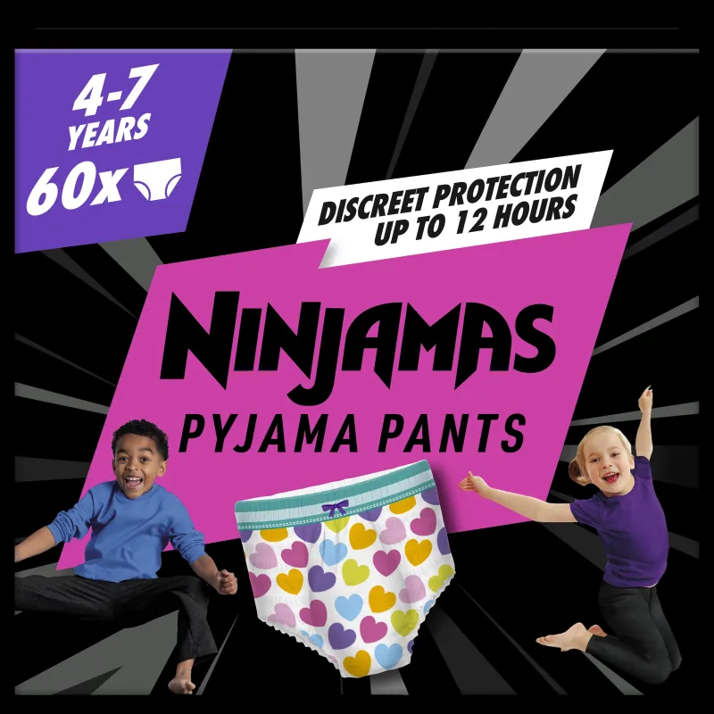Pampers Ninjamas Pidžamas Biksītes Heart, 60 Biksītes Naktij, 17-30 kg