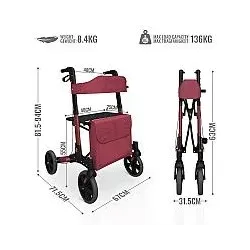 Discounted item - Walking aid, foldable, with a shopping bag, red