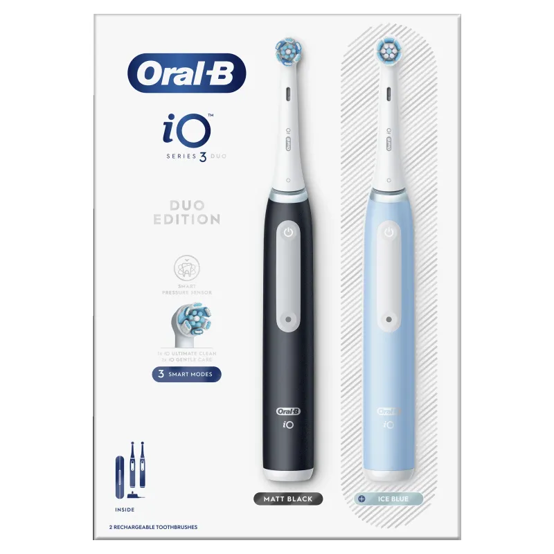 iOG3d.2i6.2K Oral-B iO3 Elektrinis Dantų Šepetėlis Matt Black-Ice Blue Duo Pack Edition