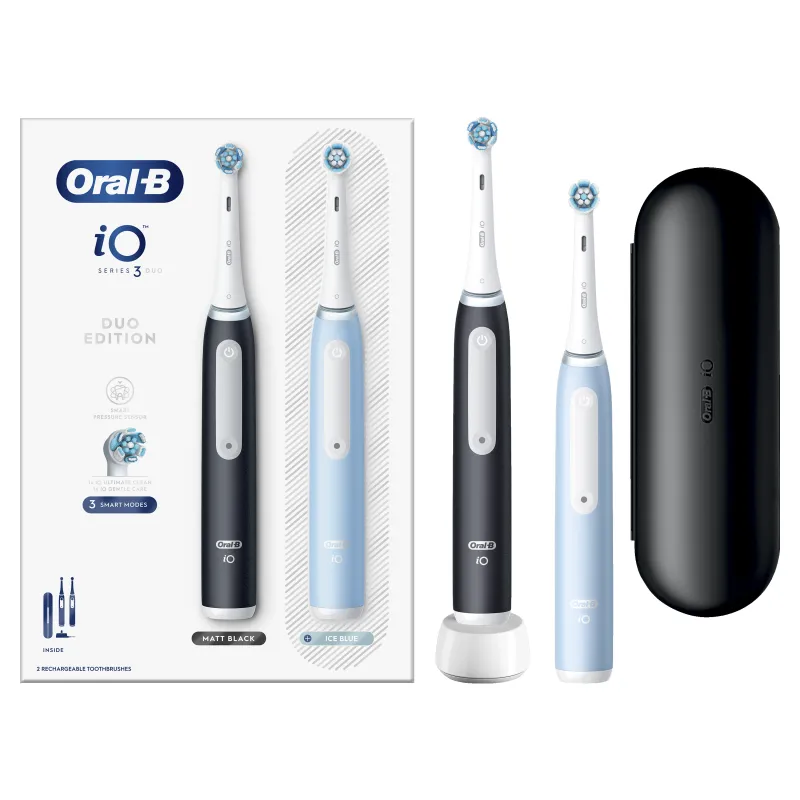 iOG3d.2i6.2K Oral-B iO3 Elektrinis Dantų Šepetėlis Matt Black-Ice Blue Duo Pack Edition