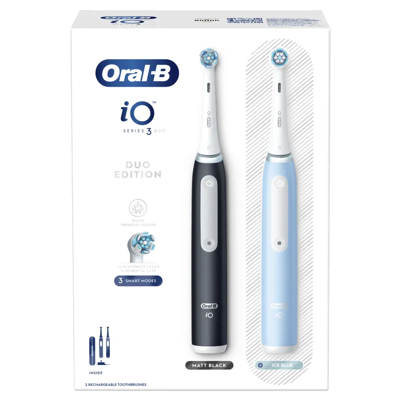 iOG3d.2i6.2K Oral-B iO3 Elektrinis Dantų Šepetėlis Matt Black-Ice Blue Duo Pack Edition
