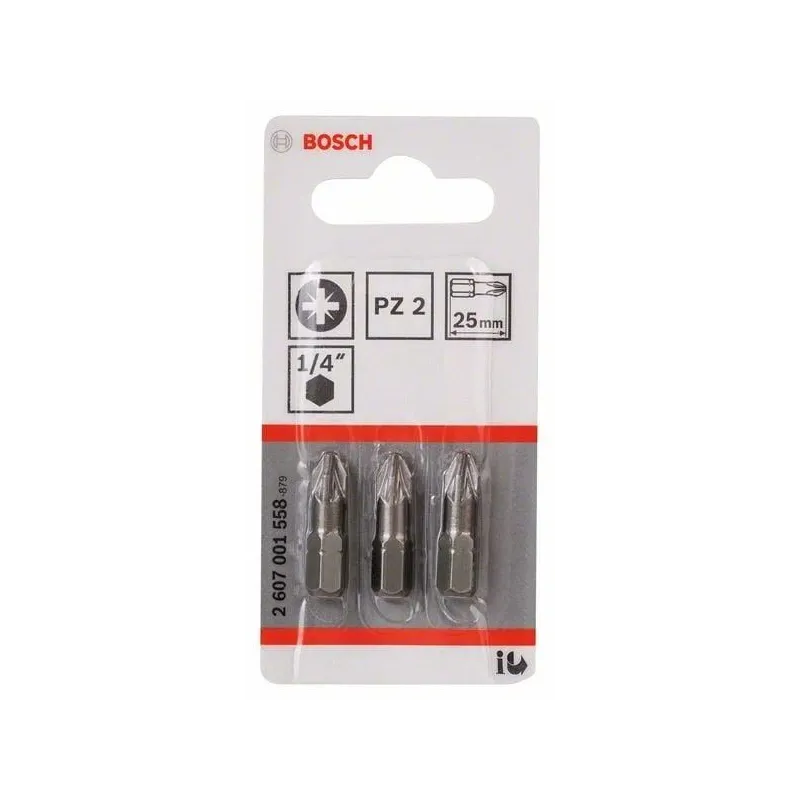 Bosch Extra Hard PZ2 Screwdriver Bits, 25 mm, 3 pcs