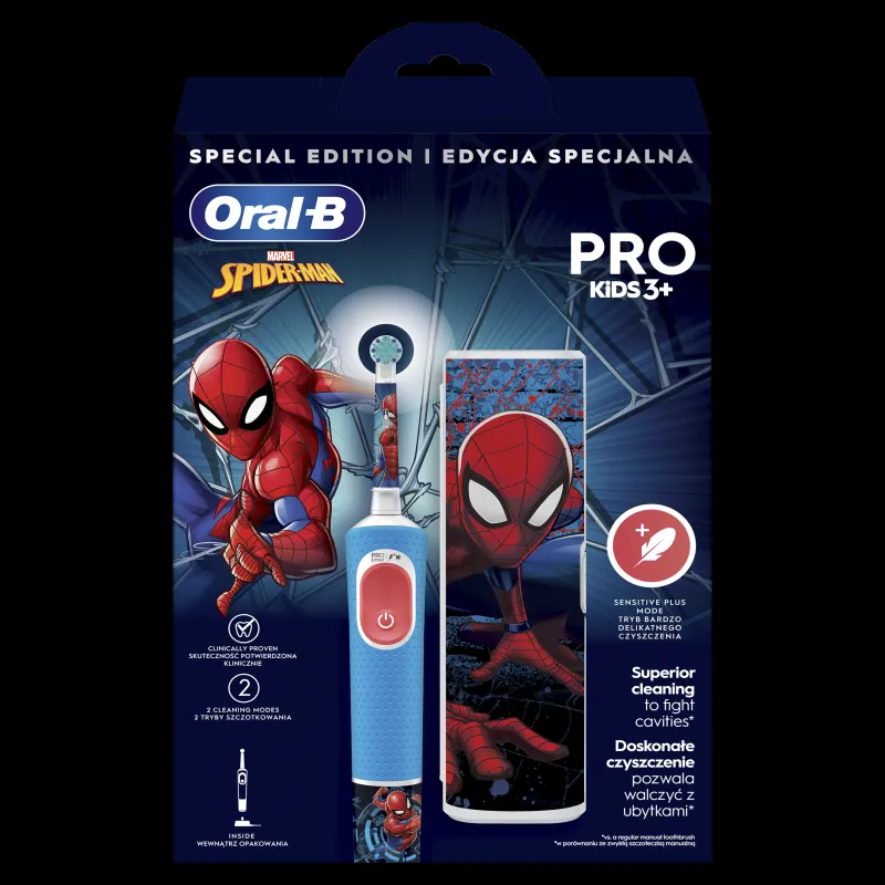 D103.413.2KX Vitality PRO Kids 3+ Spiderman Elektriskā Zobu Birste + Ceļojuma Futrālis