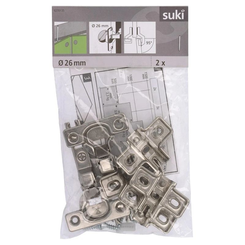 Eņģes mēbelēm Suki. 2.6 cm. 95 °. niķeļa. 2 gab.