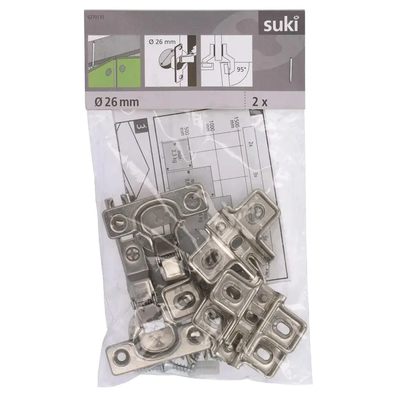 Eņģes mēbelēm Suki, 2.6 cm, 95 °, niķeļa, 2 gab.