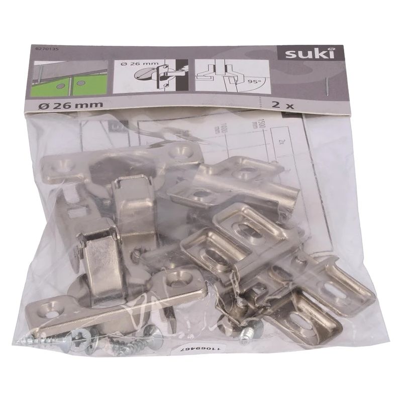 Eņģes mēbelēm Suki. 2.6 cm. 95 °. niķeļa. 2 gab.