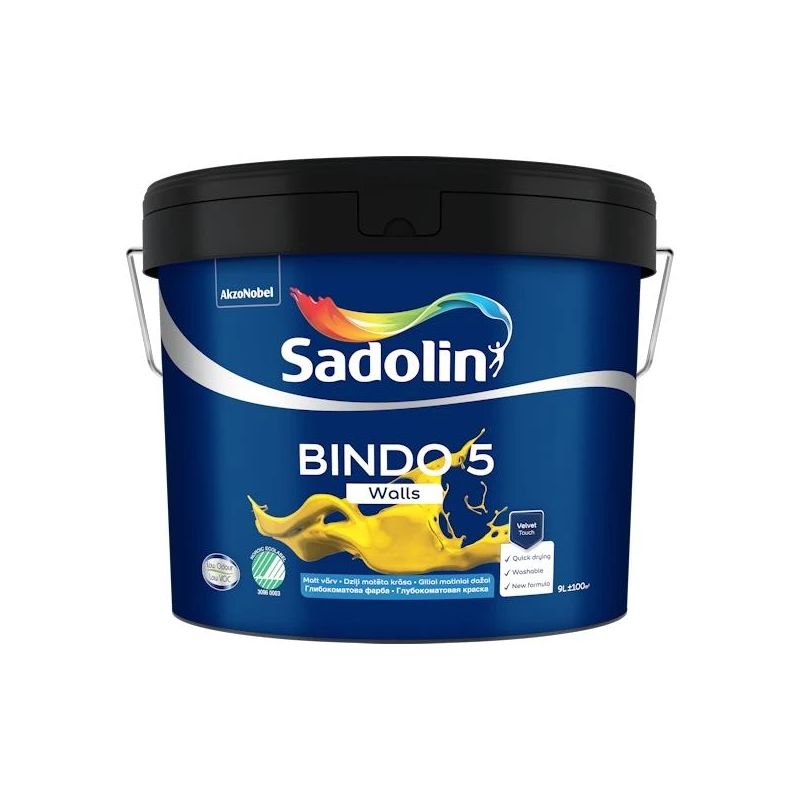 Krāsa Sadolin Bindo 5 BW. balta. 9 l