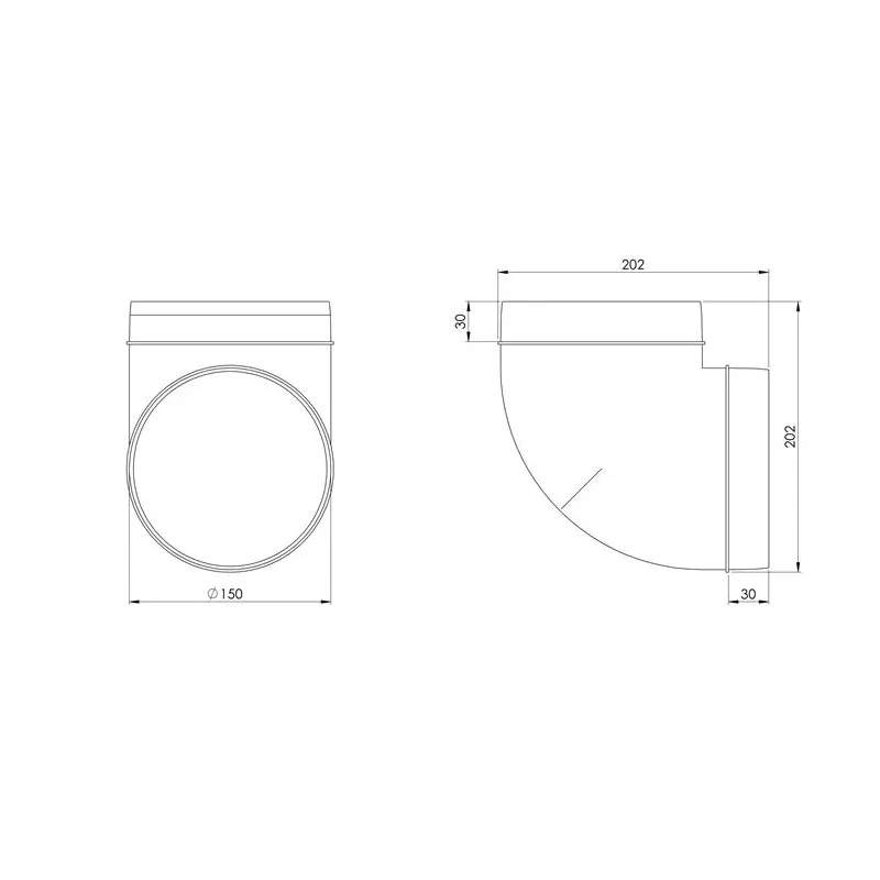 Ventiliacijos alkūnė Europlast AL150-90, 90 °, 150 mm