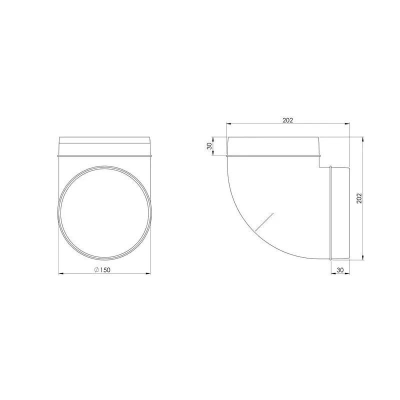Ventiliacijos alkūnė Europlast AL150-90, 90 °, 150 mm