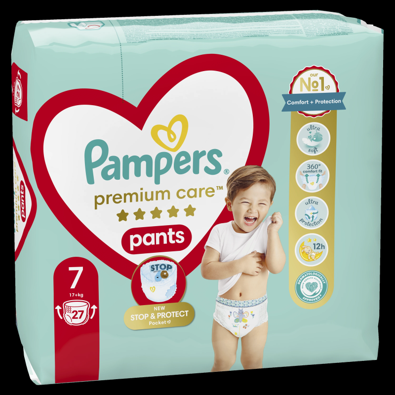 Pampers Premium Care Pants, Izmērs 7, 27 Autiņbiksītes, 15+ kg