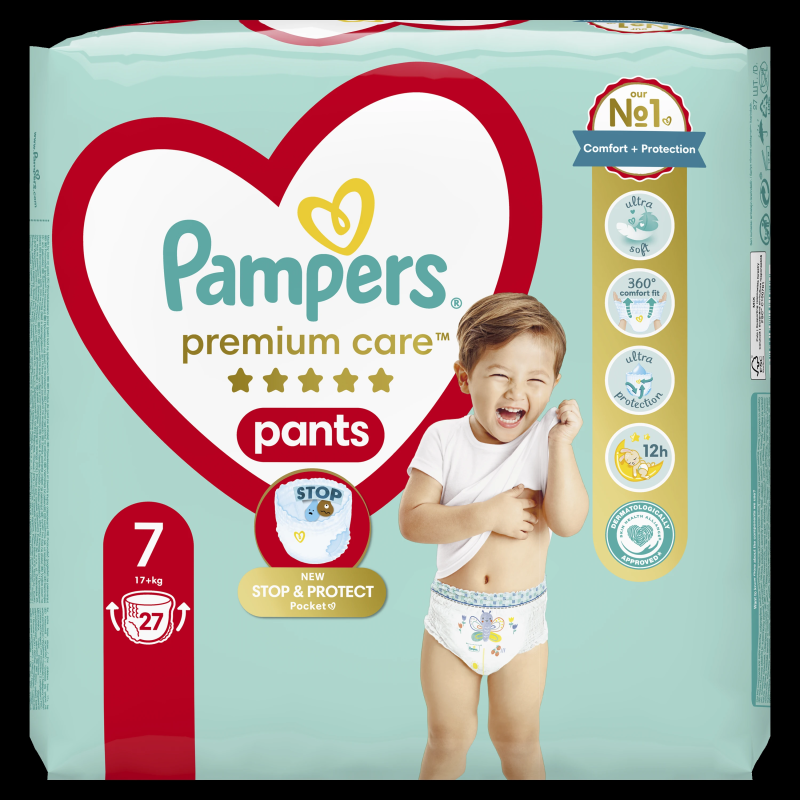 Pampers Premium Care Pants, Izmērs 7, 27 Autiņbiksītes, 15+ kg