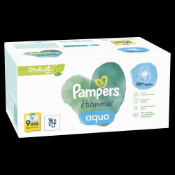 Pampers Harmonie Aqua Mitrās Salvetes Mazuļiem, 9 Lepakojumi, 432 Mitrās Salvetes