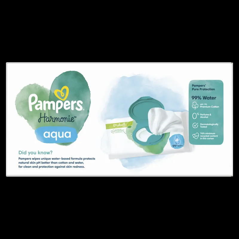 Pampers Harmonie Aqua Mitrās Salvetes Mazuļiem, 9 Lepakojumi, 432 Mitrās Salvetes