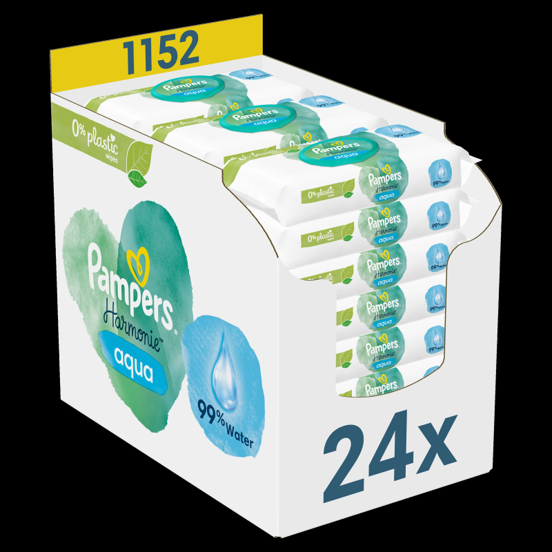 Pampers Harmonie Aqua Mitrās Salvetes Mazuļiem, 24 Lepakojumi, 1152 Mitrās Salvetes