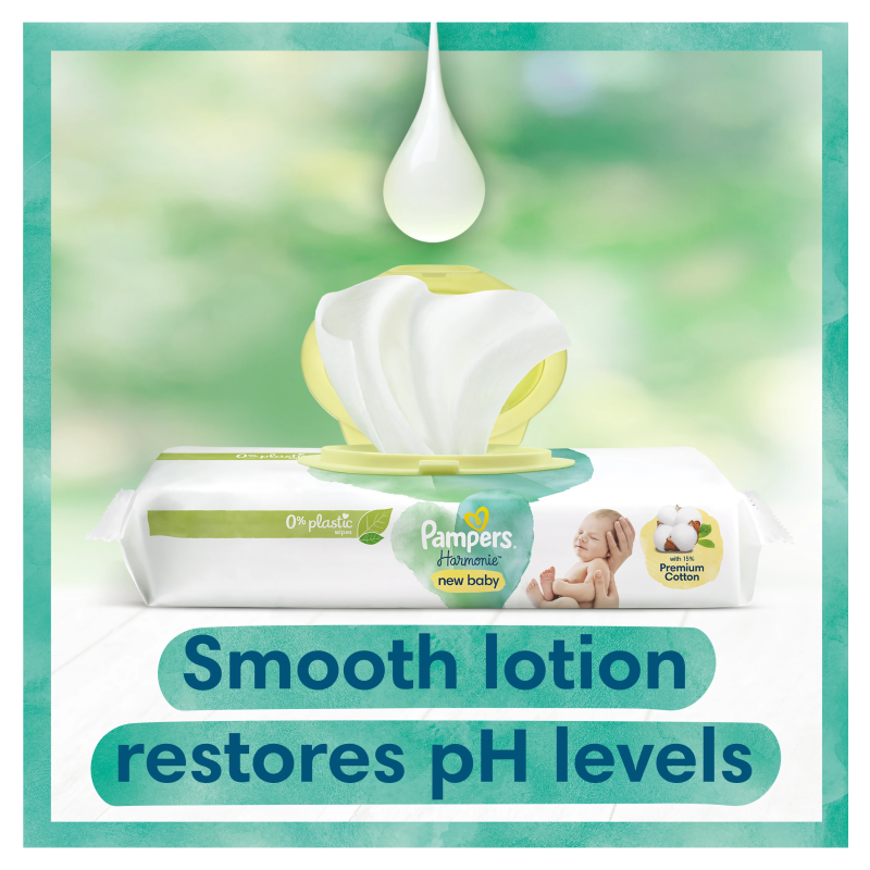 Pampers Harmonie New Baby Mitrās Salvetes Mazuļiem, 4 Lepakojumā, 184 Mitrās Salvetes