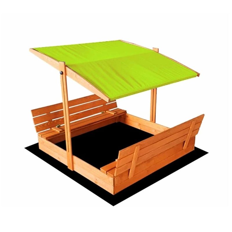 Sandbox with roof and bench 120x120