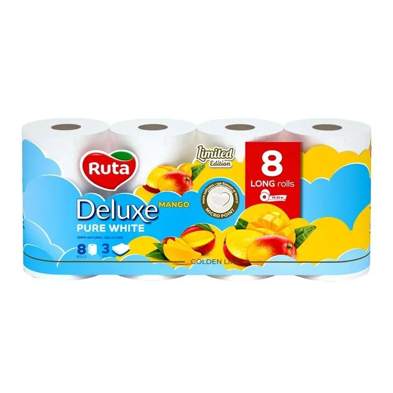 Tualetes papīrs Rūta DELUXE MANGO KVAPO 8 RUL, 3 sl, 8 gab.