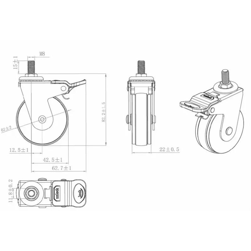Mēbeļu ritenis Siso Hadrian DIA 6.2 cm ar bremzi brūna-melna