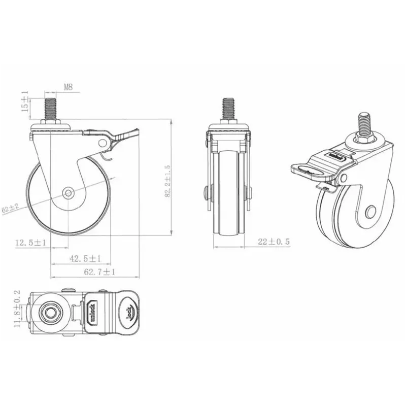 Mēbeļu ritenis Siso Hadrian, DIA 6.2 cm, ar bremzi, brūna-melna