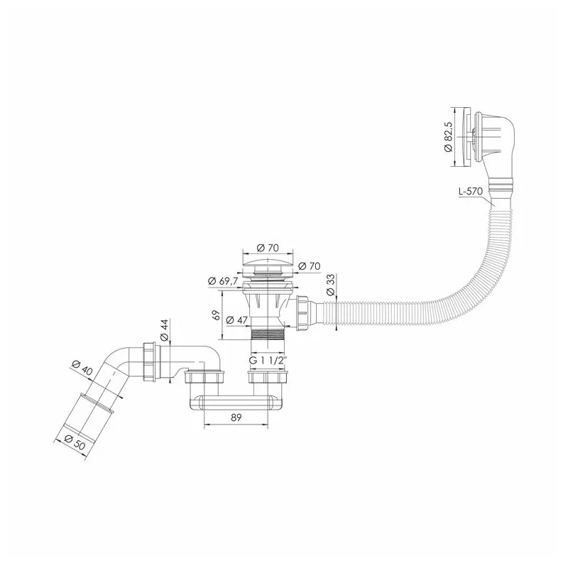 Bath siphon click-clac top black matt