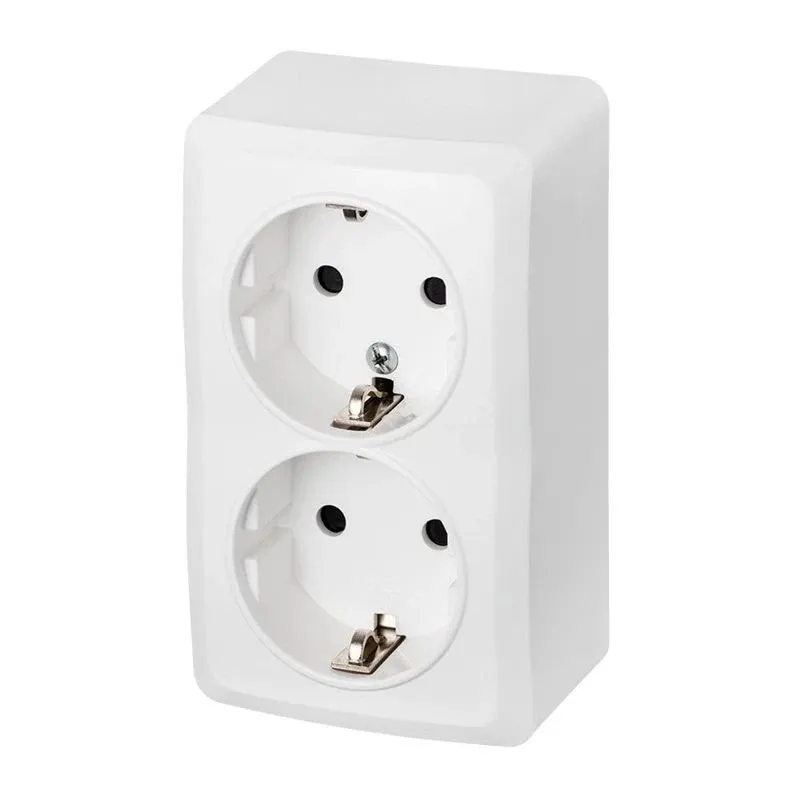 Dubultā kontaktligzda Elektro-Plast Berg 3738-00, Iezemēta rozete, balta