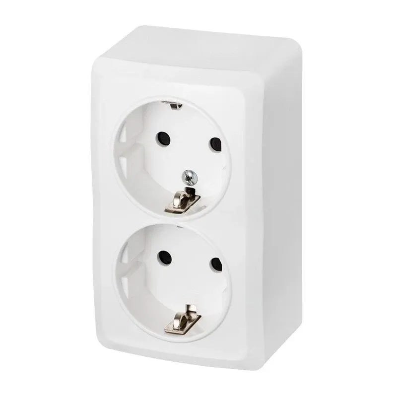 Dubultā kontaktligzda Elektro-Plast Berg 3738-00, Iezemēta rozete, balta