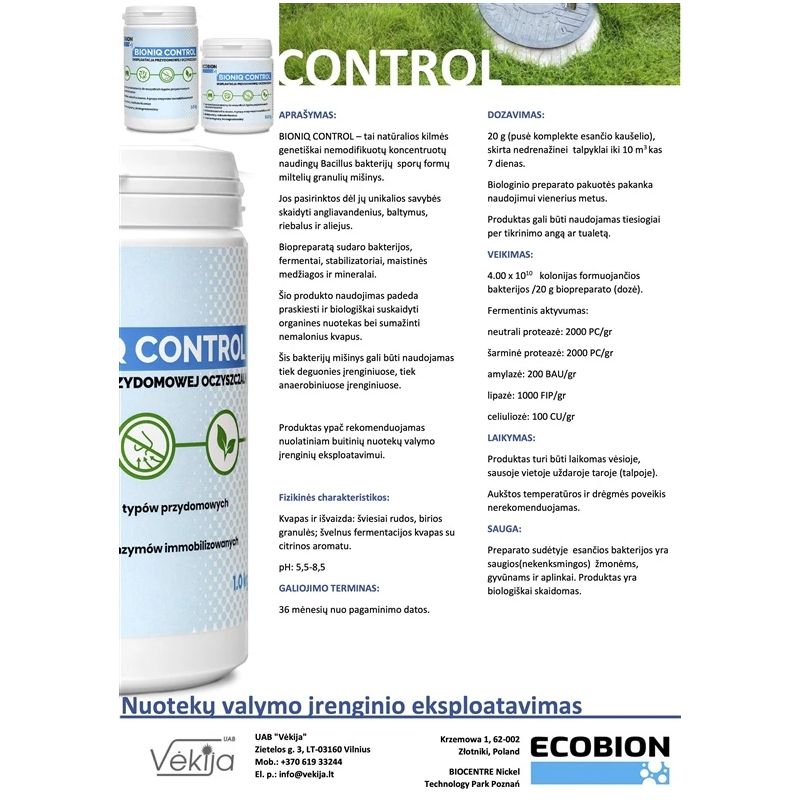 Biopreparāts tīrīšanas ierīcēm Ecobion BioniQ Control 0.5 kg