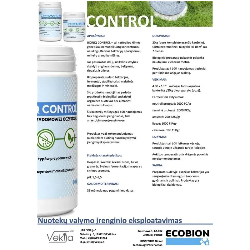 Biopreparāts tīrīšanas ierīcēm, granulas Ecobion BioniQ Control, 0.5 kg