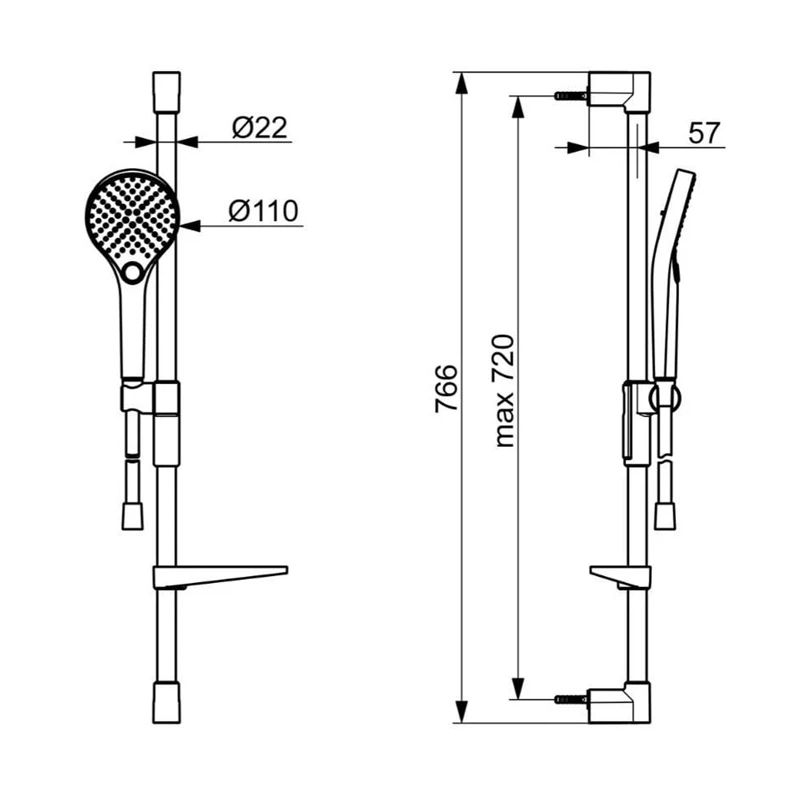Dušas komplekts bez maisītāja Optima 2790N, hromēts
