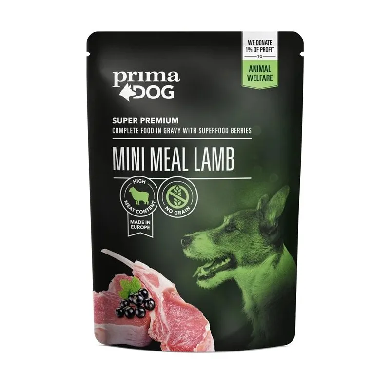 Mitrā barība ,konservi, suņiem Prima Dog Mini Meal Lamb, jēra gaļa, 0.085 kg