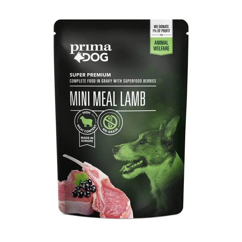 Mitrā barība ,konservi, suņiem Prima Dog Mini Meal Lamb, jēra gaļa, 0.085 kg