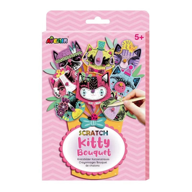 Skrāpēšanas komplekts Avenir Scratch Kitty Bouquet, rozā