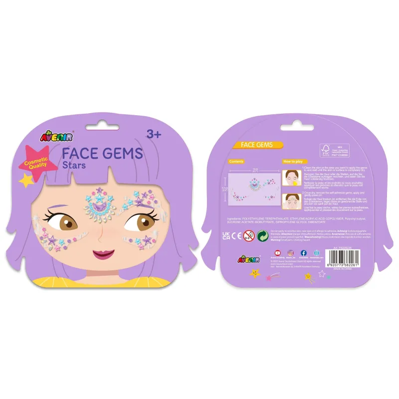 Pašlīmējošo sejas dārgakmeņu komplekts Avenir Stars TS228226