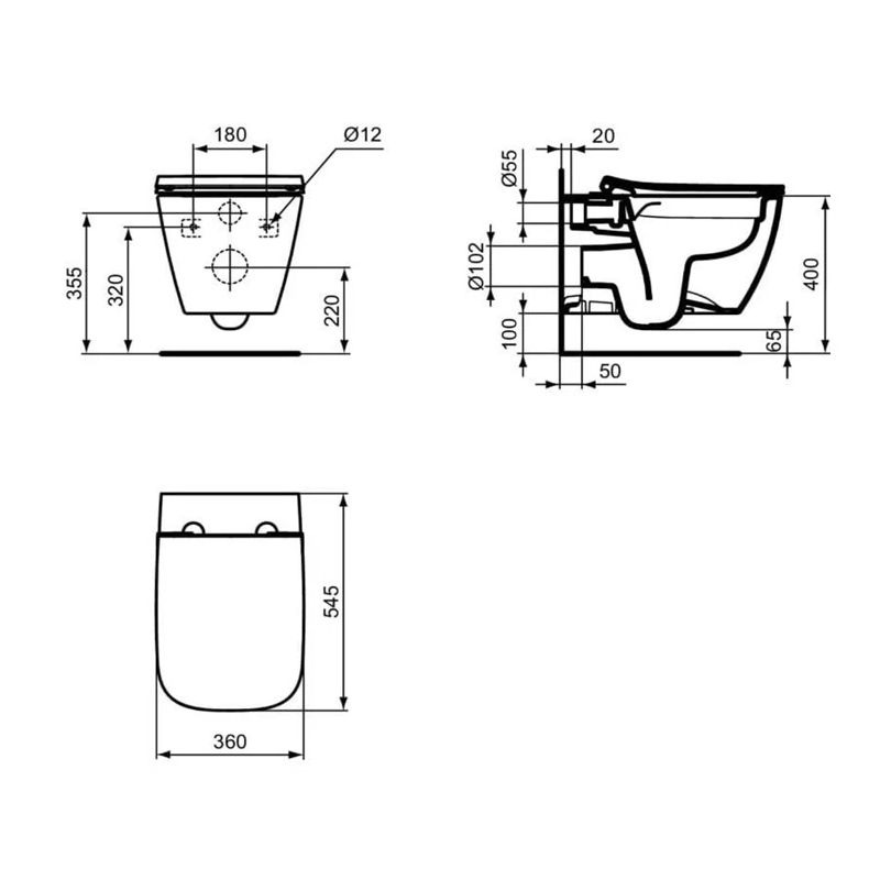 Piekaramais podijs Ideal Standard I.Life. 40 cm x 36 cm