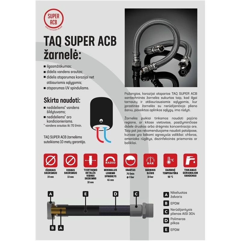 Santehniskā šļūtene Tucai SUPER ACB. V1-2-V1-2. 80 cm