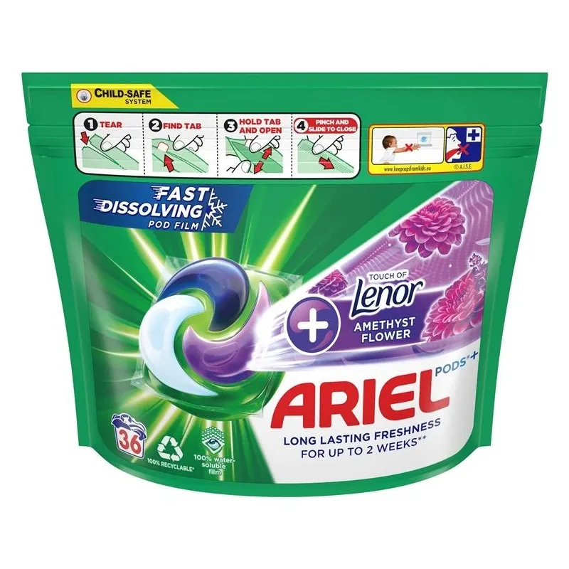 Kapsulas mazgāšanai Ariel Amethyst flower, 36 gab.