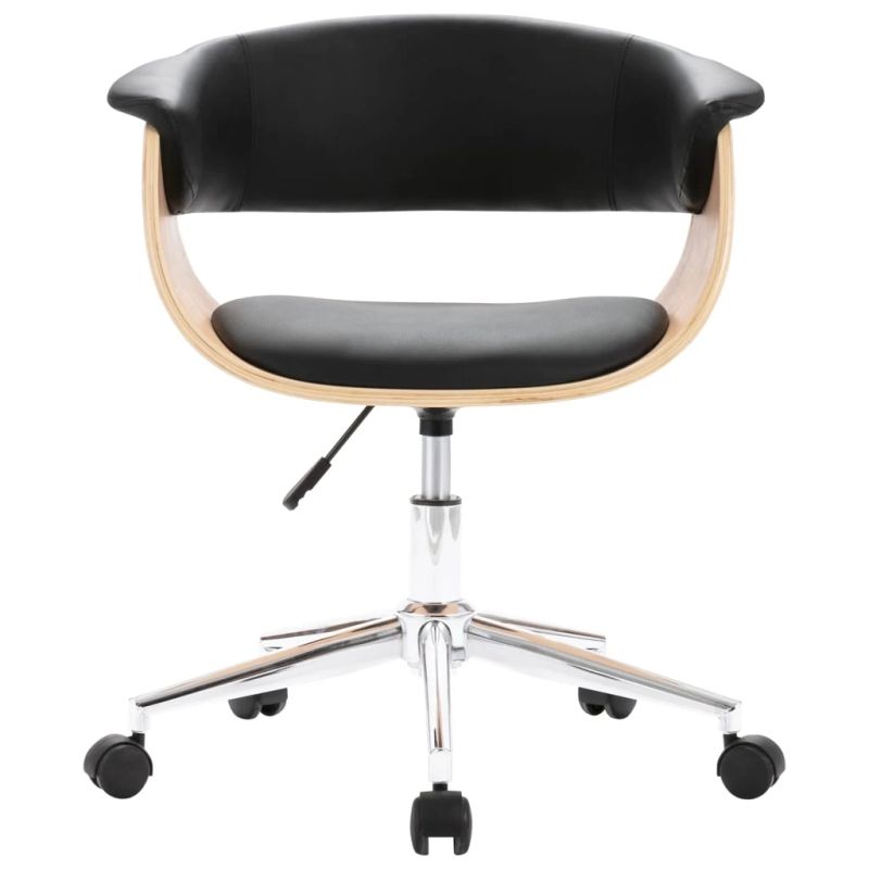 vidaXL biroja krēsls, grozāms, liekts koks un melna mākslīgā āda