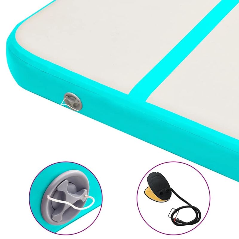 vidaXL piepūšams vingrošanas paklājs ar pumpi, 500x100x20 cm, zaļš PVC