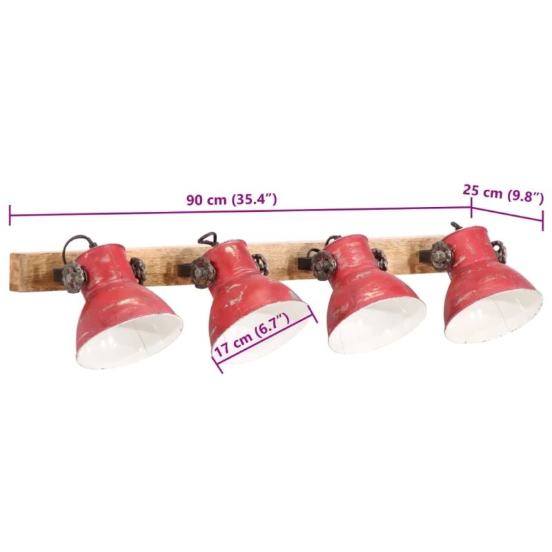 vidaXL sienas lampa, 25 W, bružāti sarkana, 90x25 cm E27