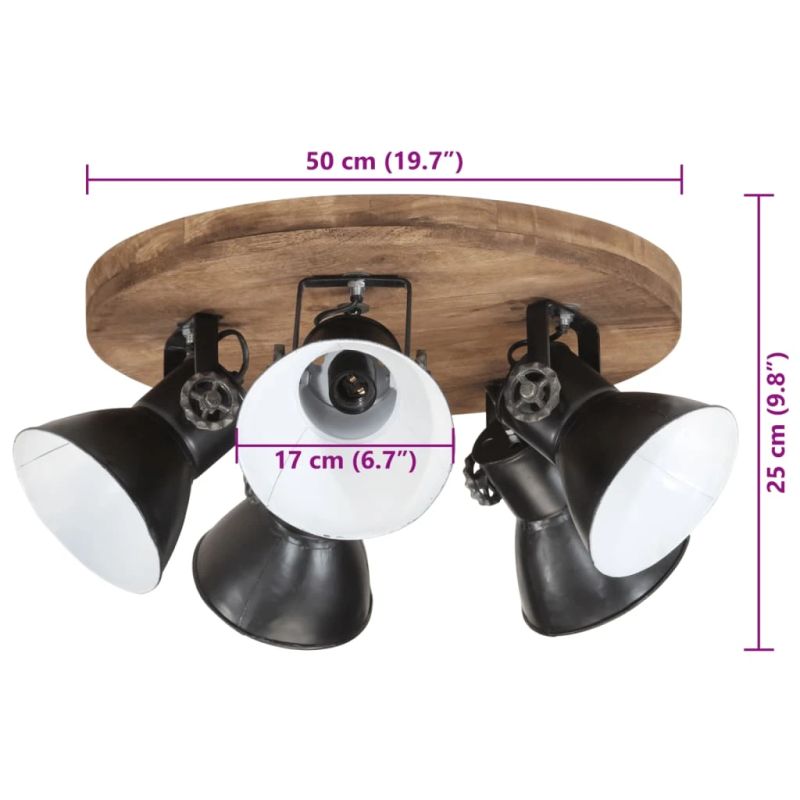 vidaXL sienas lampa 25 W, vintāžas, melna, 50x50x25 cm, E27