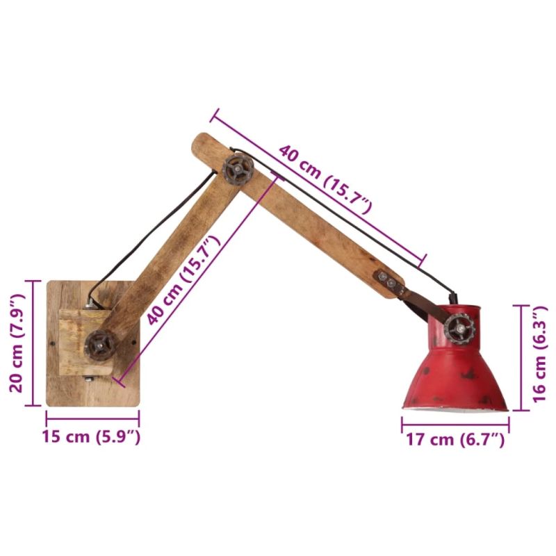 vidaXL sienas lampa, 25 W, bružāti sarkana, 96x15x20 cm E27
