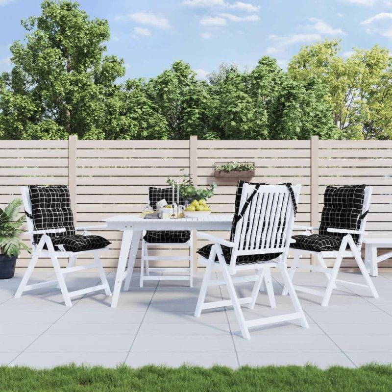 vidaXL dārza krēslu matrači, 4 gab., audums, melnu četrstūru rakstu