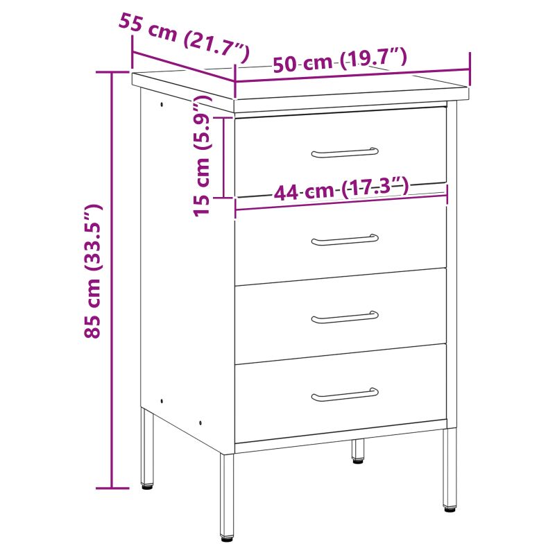 vidaXL Darbagalds ar atvilktni Sarkans un pelēks 50 x 55 x 85 cm