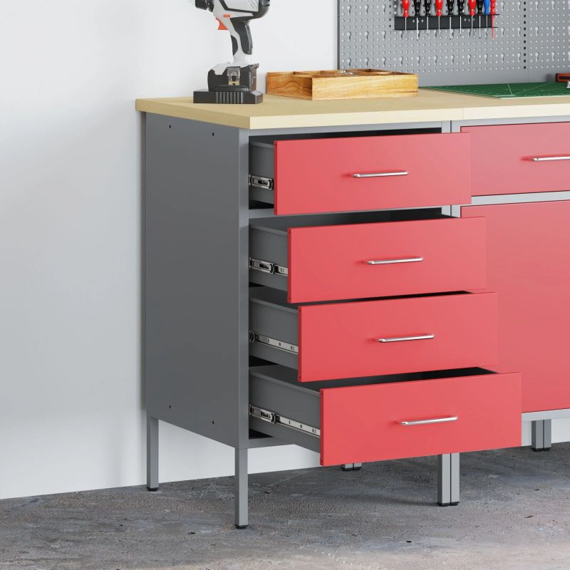 vidaXL Darbagalds ar atvilktni Sarkans un pelēks 50 x 55 x 85 cm