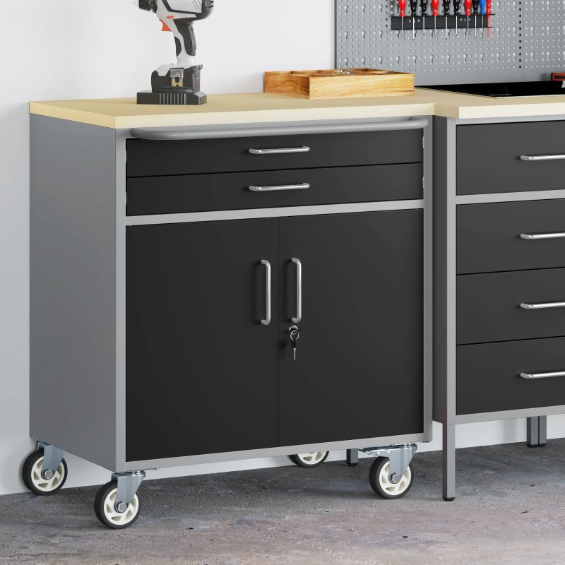 vidaXL Darbnīcas soliņš ar atvilktni Melns un pelēks 75 x 45 x 85 cm