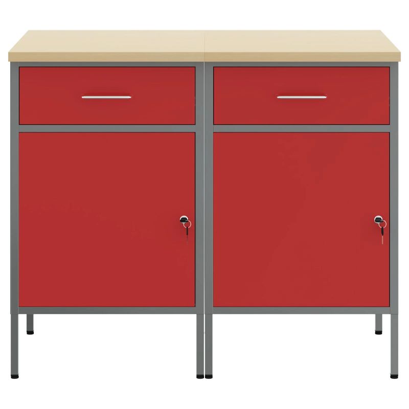 vidaXL Darba skapis 2 pcs Sarkans un pelēks 100 x 55 x 85 cm