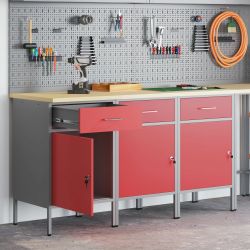 vidaXL Darba skapis 3 pcs Sarkans un pelēks 150 x 55 x 85 cm