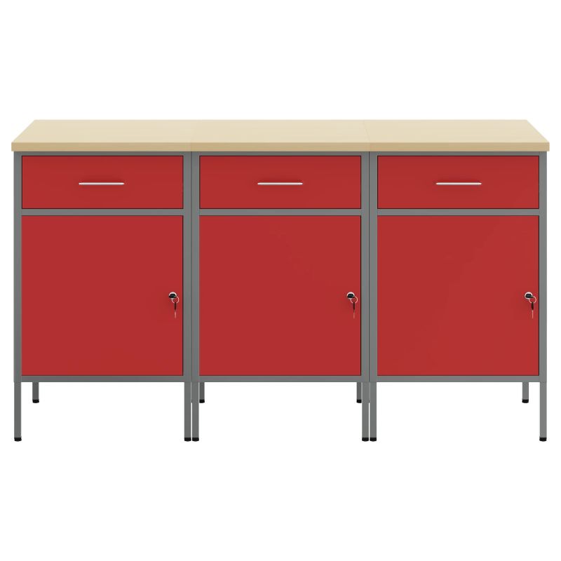 vidaXL Darba skapis 3 pcs Sarkans un pelēks 150 x 55 x 85 cm