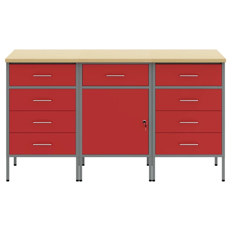 vidaXL Darba skapis 3 pcs Sarkans un pelēks 150 x 55 x 85 cm