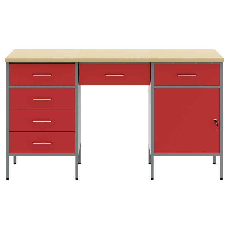 vidaXL Darba skapis ar atvilktni 3 pcs Sarkana 150 x 55 x 85 cm